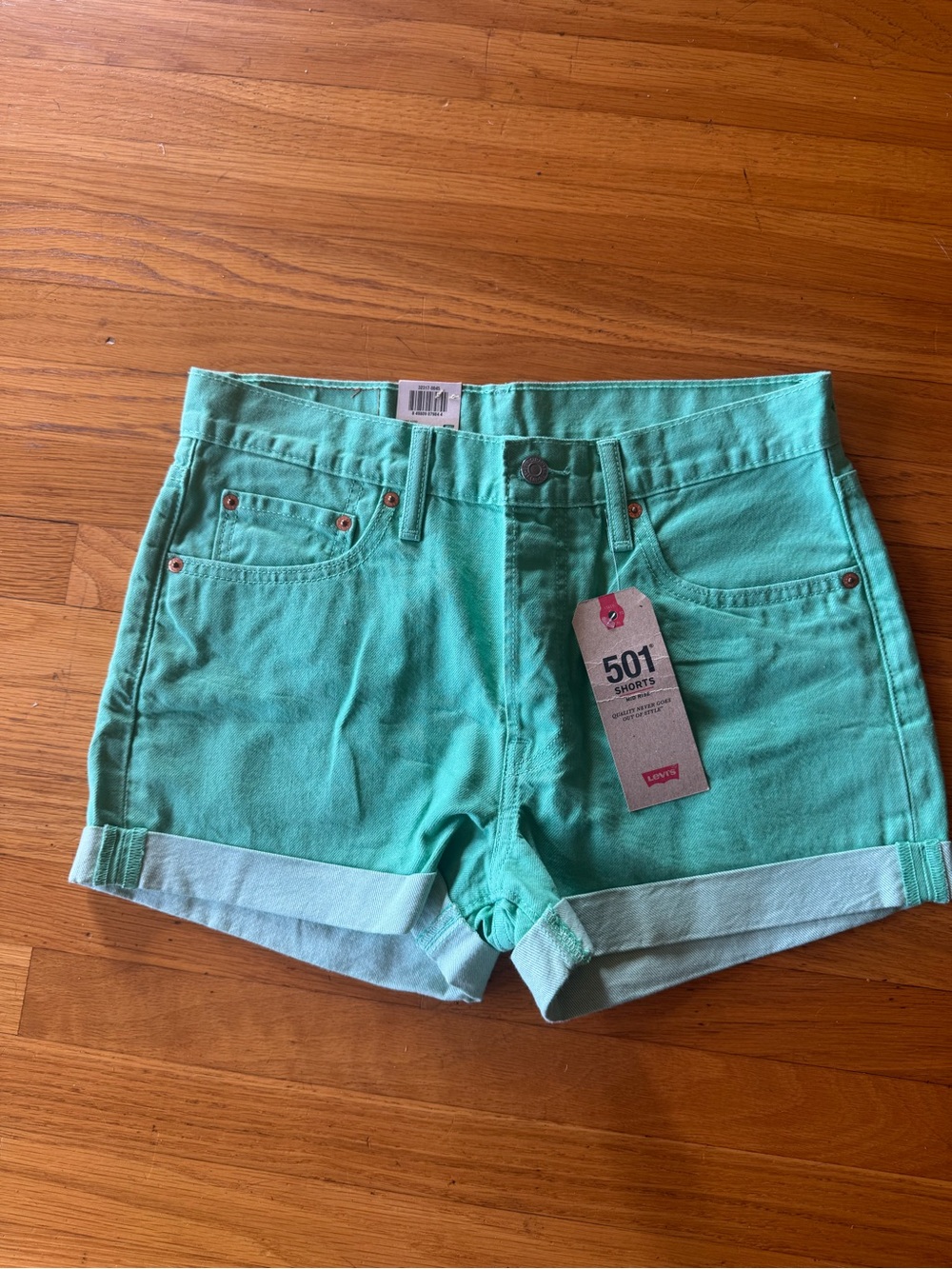 Levi's Women's Mint Teal Rolled-Cuff Denim Shorts - Picture 1 of 2